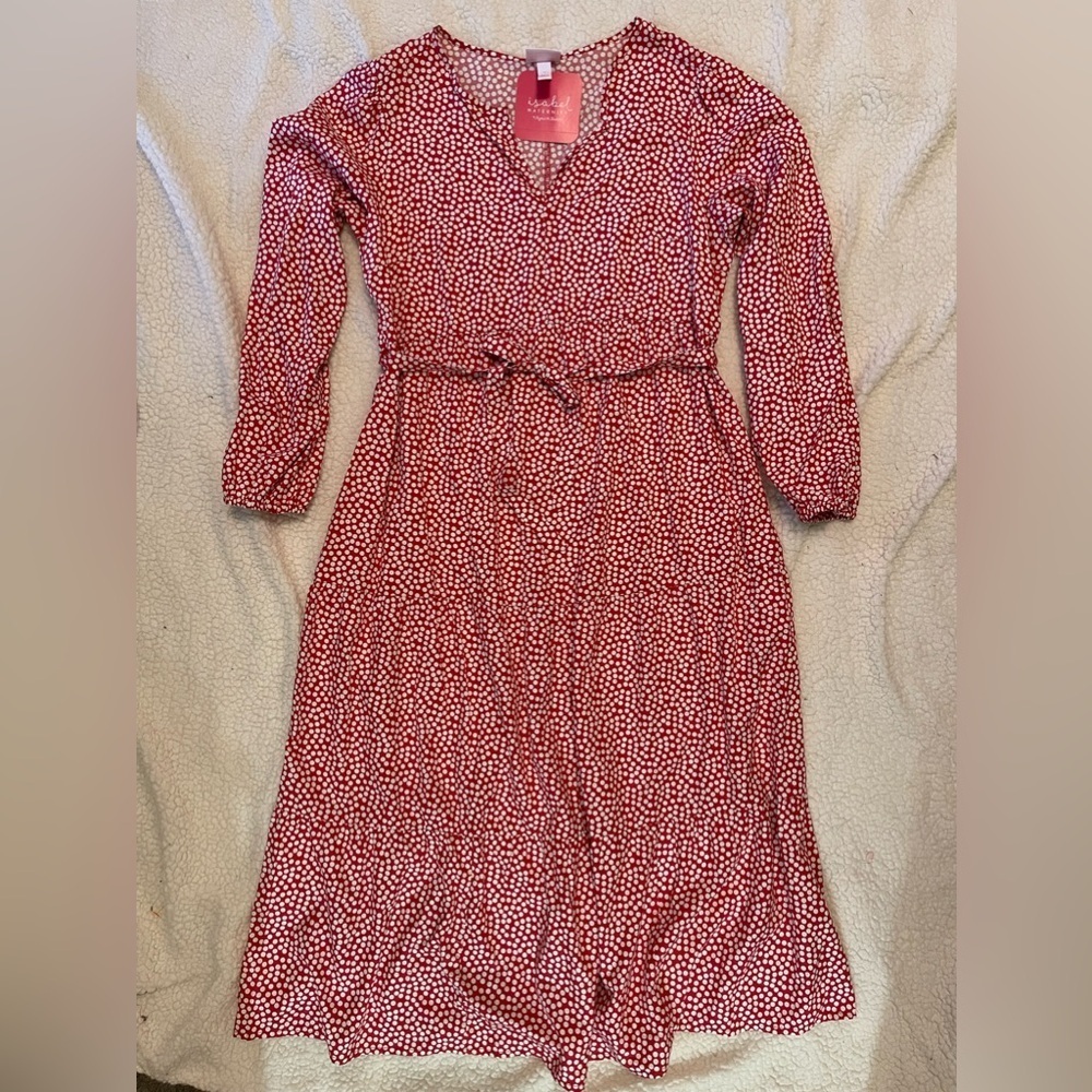 Isabel Maternity summer dress red polka dot float maxi